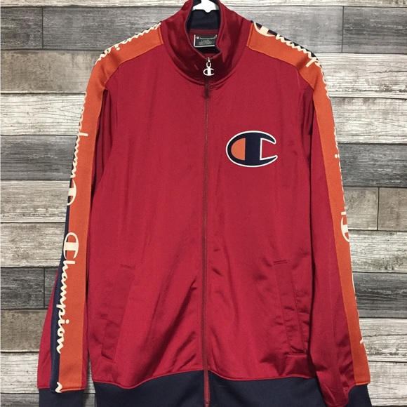 Champion Track Jacket Men’s L Red Orange Big C Full Zip Pockets - Picture 3 of 8
